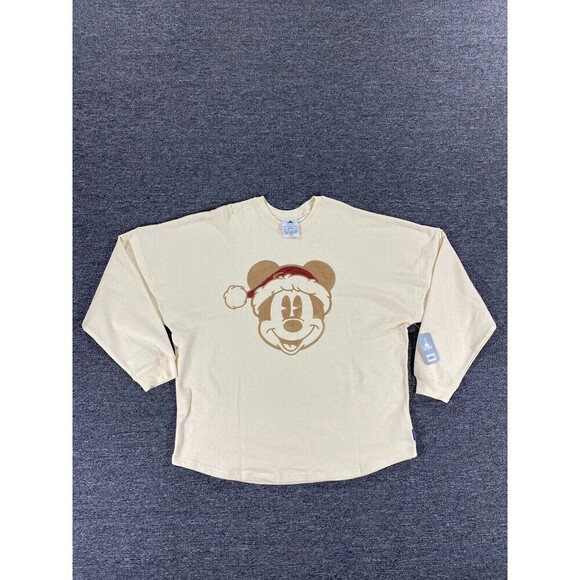 Spirit Jersey Sweater Adult 2XL XXL Beige Disney Mickey Santa Sequined Holiday - Picture 5 of 16